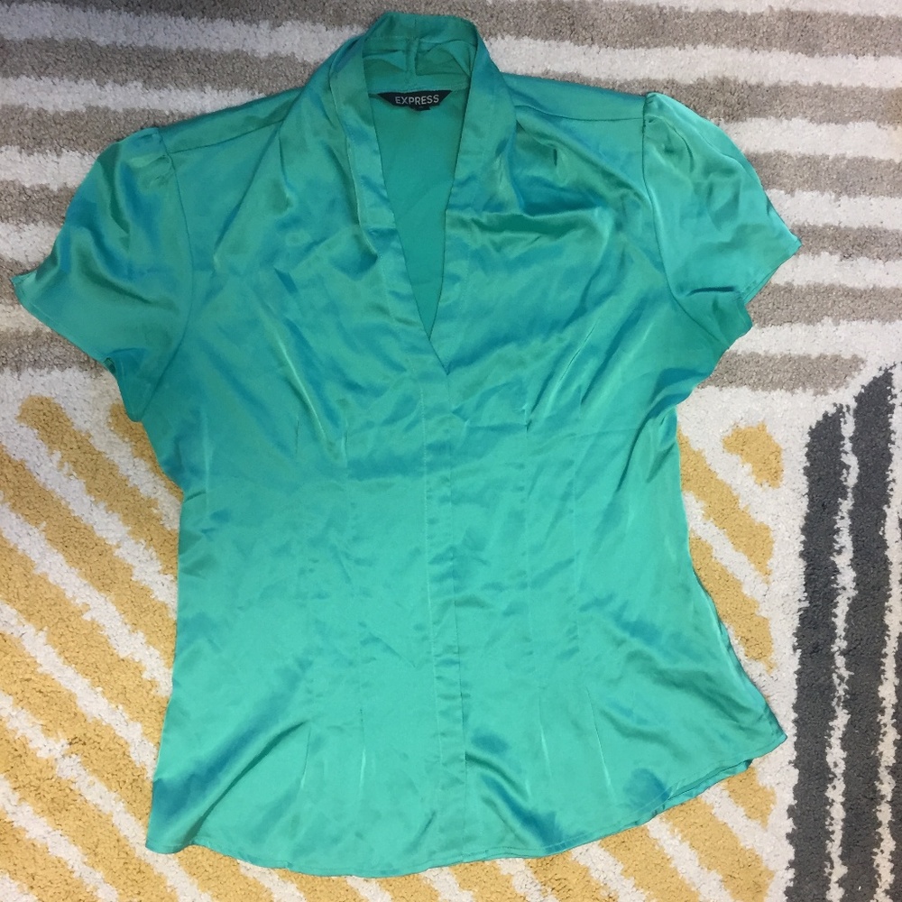 Silky V-neck Express Green Blouse